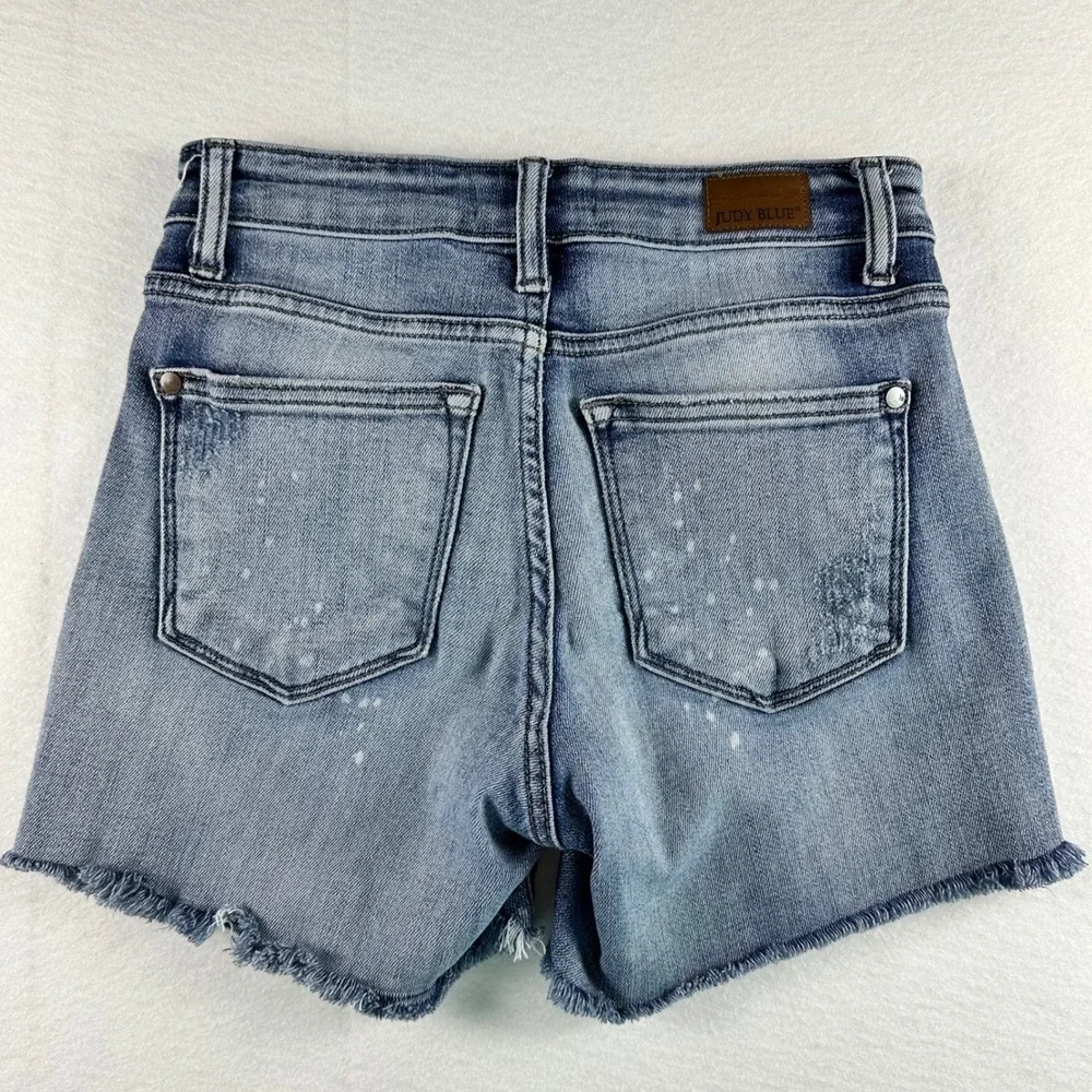 Judy Blue Distressed Paint Splatter Boyfriend Denim Shorts Blue 0/24 JB82169LT